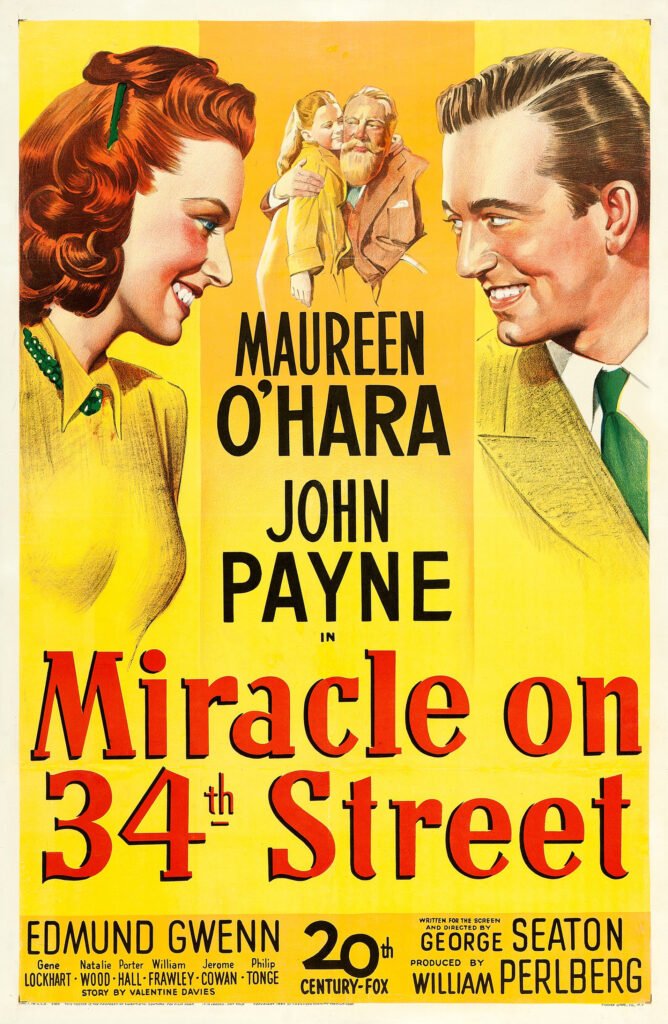 Movie poster for Miracle on 34th Street, the classic Christmas movie from 1947.