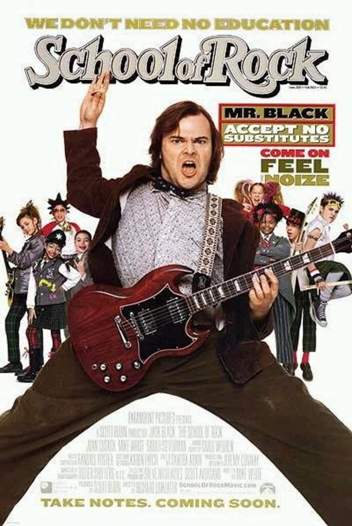 Movie poster for School of Rock starring Jack Black.